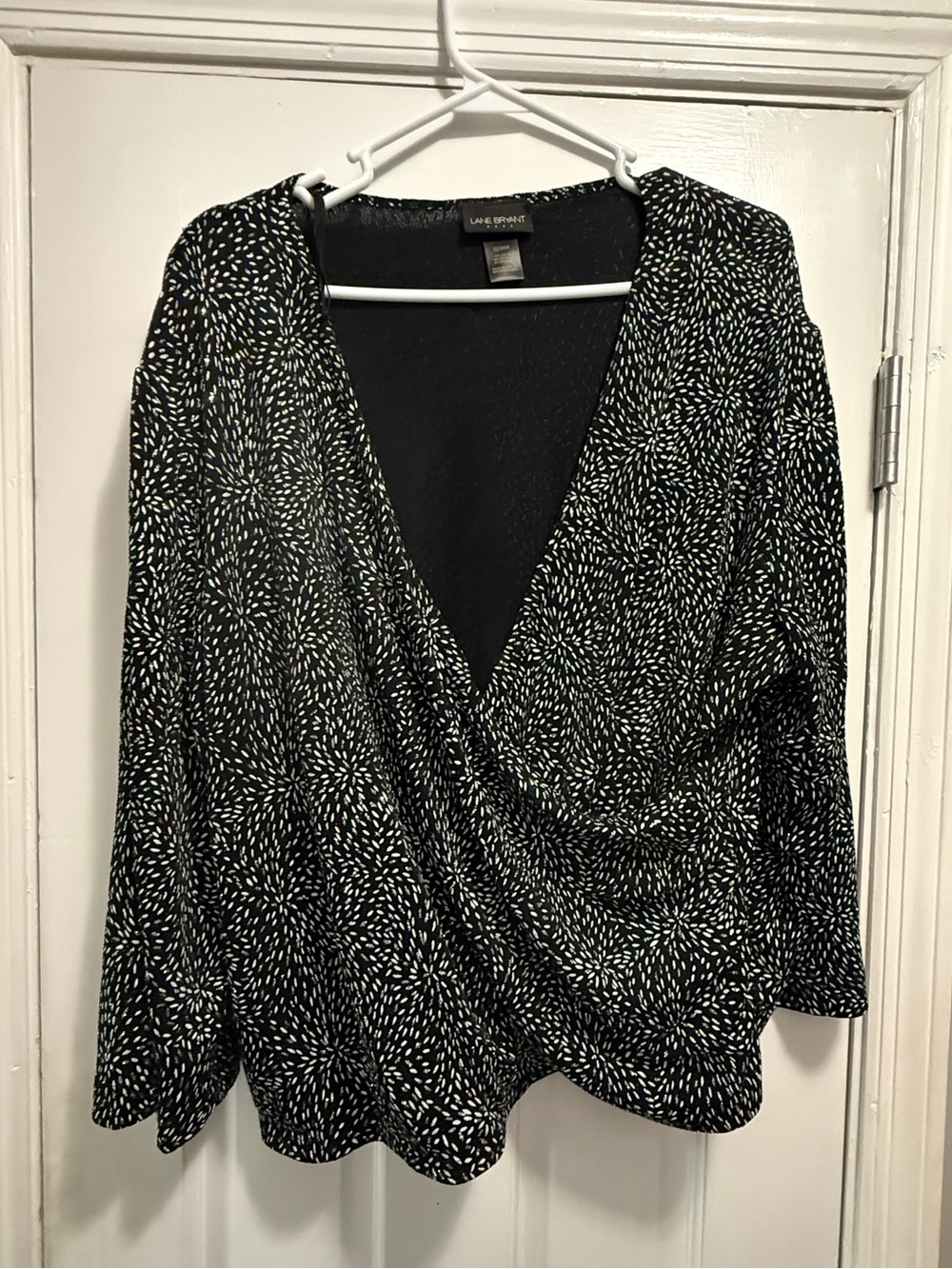 Lane Bryant Black and White Dotted Wrap Top